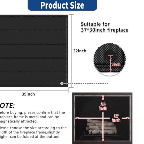 Magnetic fireplace blanket/cover. For Heat/cooling loss. Keeps drafts out. - Picture 3 of 6
